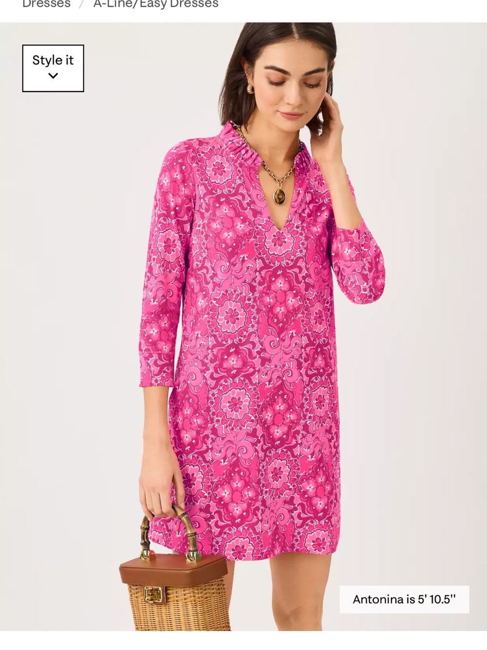 Women's Pink Printed V-Neck Swim Cover-Up Dress